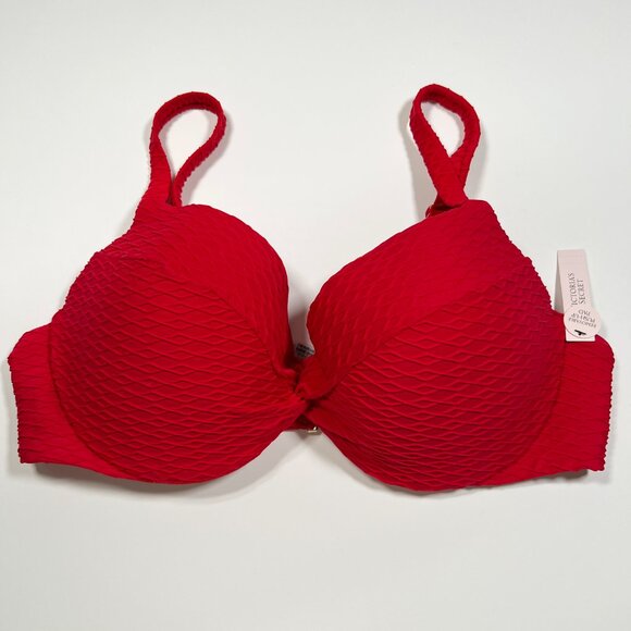 Victoria Secret 40C TWIST FRONT Push Up Bikini Top Underwire Textured Red - Picture 1 of 8